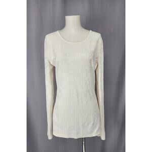 Ariat Shirt Womens Large White Floral Scoop Neck Long Sleeve Textured Knit Tee